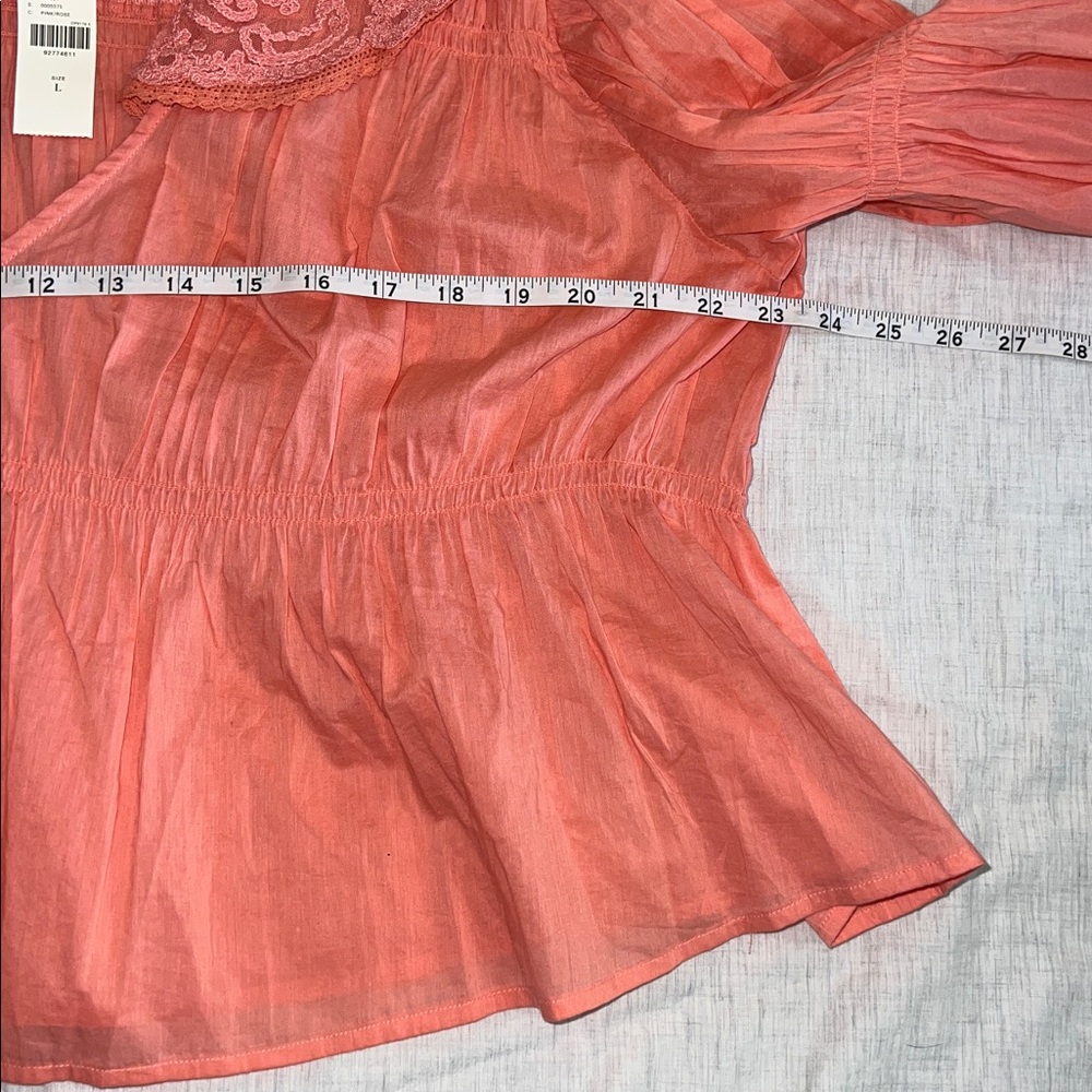 NEW Anthropologie Babydoll Lace Blouse Long Sleeve Sz Large Peach - Picture 8 of 11